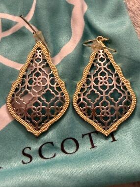 Kendra Scott Adair Earrings Gold Silver tone filigree drop Larger Size